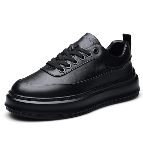 Men's new British comfortable and versatile black lightweight and breathable thick soled board shoes 240929