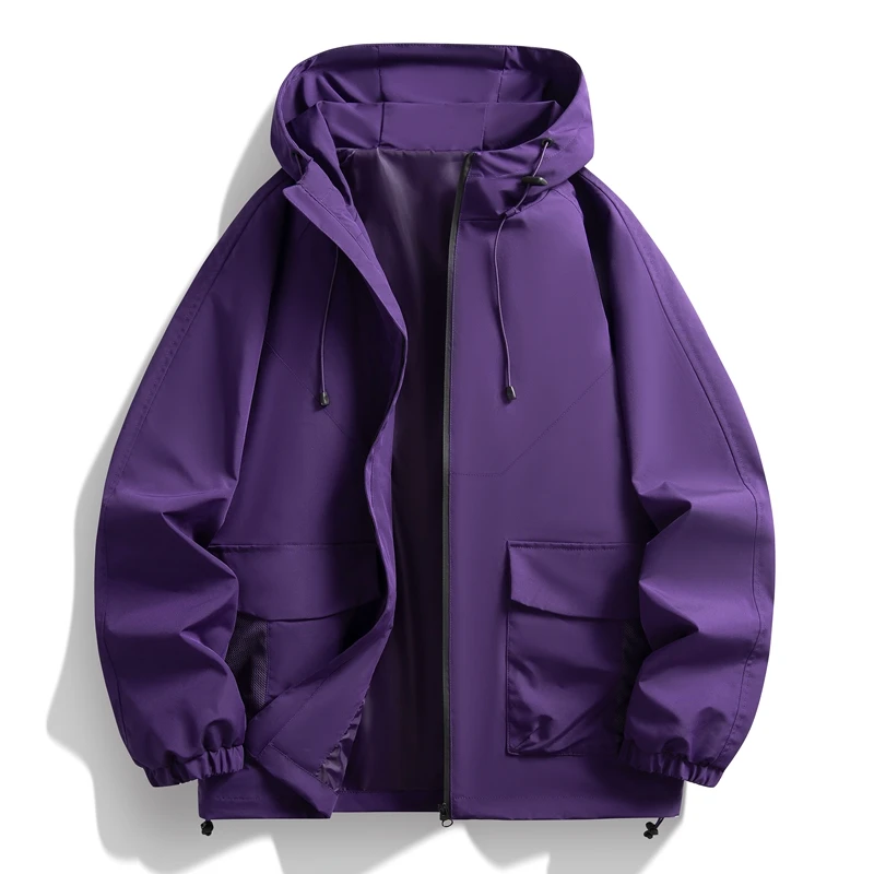 Unisex Wasserdichte Kapuzenjacke mit Verstellbarer Kapuze, Elastischen Manschetten, Cargo-Taschen, Lockerer Wander- und Outdoor-Mantel – Detail 6
