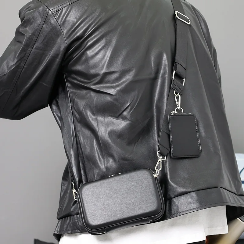 Fashion Box Shape Men Crossbody Bags Luxury Brand Design Crossbody Shoulder Bag Men Trendy 2 in 1 Small Square Bag Male Handbag