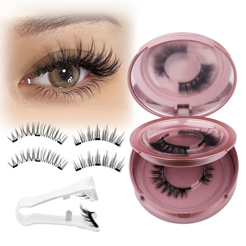 GEMERRY 1/2 Pares de pestañas magnéticas con aplicador Aspecto natural Reutilizable Tira suave Pestañas postizas Sin pegamento Kit de cosméticos de maquillaje Fácil de usar y quitar falso magnético largo