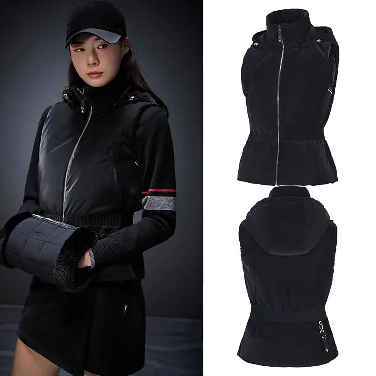 Women Golf Hooded Down Vest Winter Warm Sleeveless Waistcoat Windproof Outdoor Sports Ladies Casual Gilet