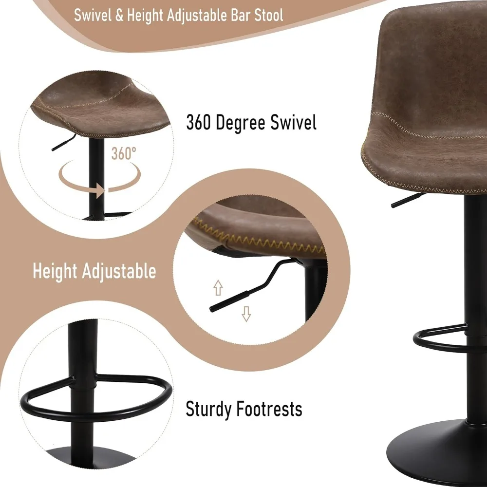 Bar Stool Set of 2, Swivel Counter Height Barstools with Back, Adjustable Chair, Bar Stool