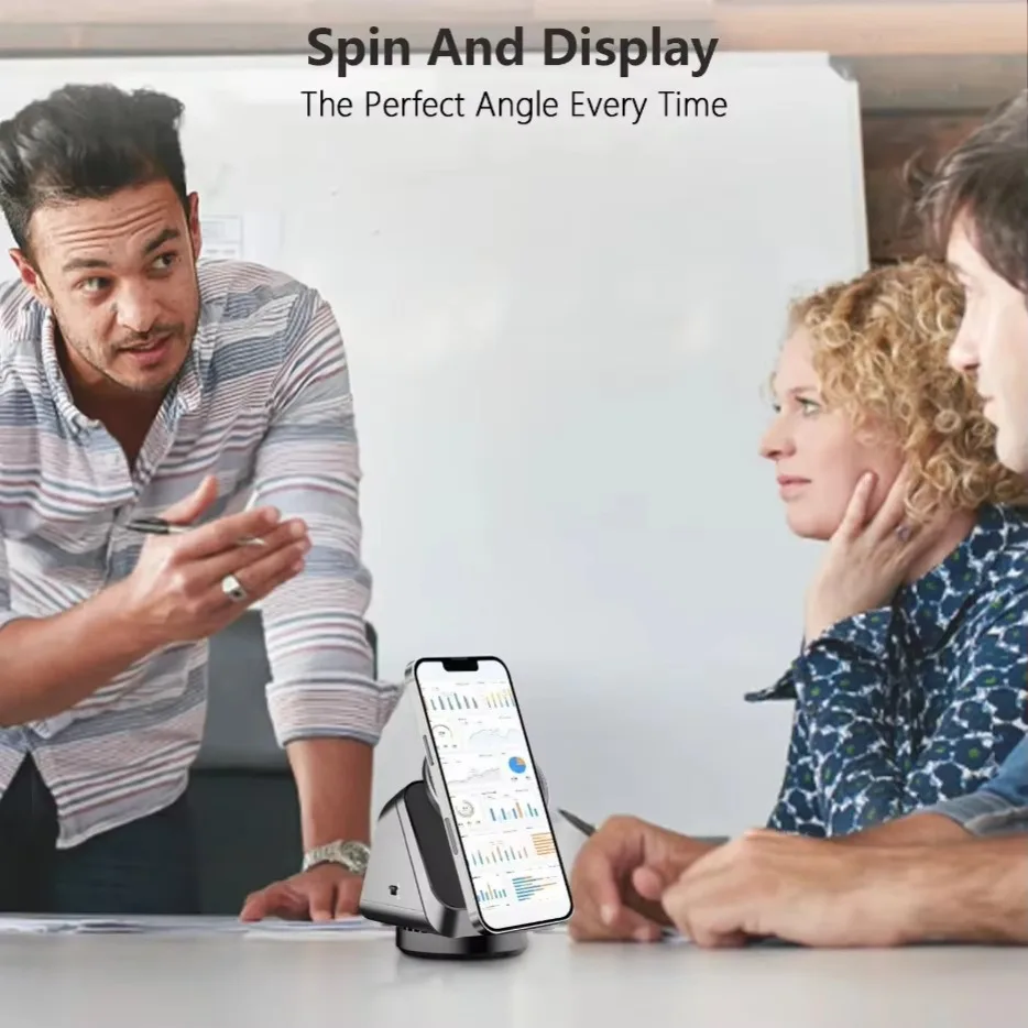 حامل شاحن لاسلكي 3 في 1 يدور 360 درجة، محطة شحن سريعة مغناطيسية لهاتف Magsafe iPhone 16 15 14 Apple Watch 1-10 Airpods