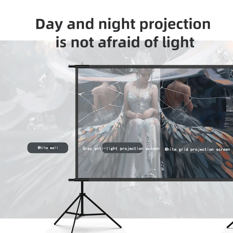 VEIDADZ Projector Screen With Stand 16:9 Grey Anti-Light 84 100 120 inch Foldable Portable Double Bracket Screen for Home Office