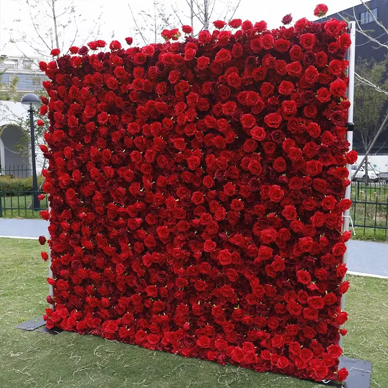 

Uflower Artificial Flower Wall Red 5d Red Rose Burgundy Fabric Cloth Roll Up Floral Wall Wedding Curtain Backdrop Decor