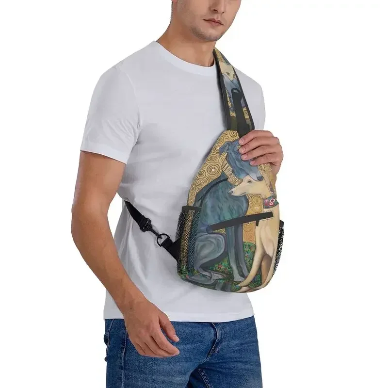 Gustav Klimt Greyhound Hund Schulter taschen für coole Whippet Sihthound Hund Schulter Brust Cross body Rucksack Radfahren Camping Daypack