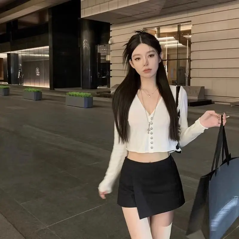 

ay Knitted Open Cardigan Women's Early Autumn V-ne Thin Base irt Spring Autumn Season Regular Thin Long Sve