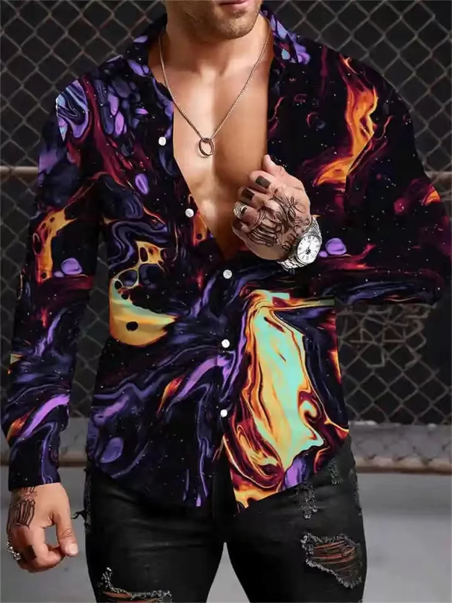 2023 Spring and Autumn Men's Luminous Casual Party Luxury Shirt Party Button Lapel Suit Long Sleeve T-Shirt Soft and Comfortable