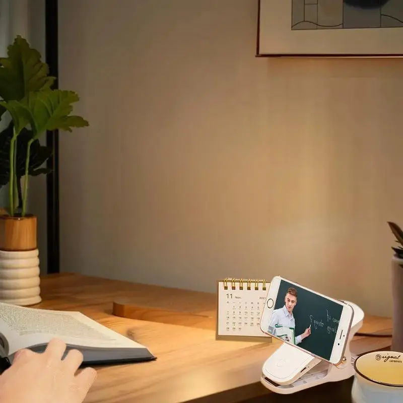 Led Table Lamp USB Rechargeable Night Light With Folding Clamp 3 Modes Dimming Eye Protection Light