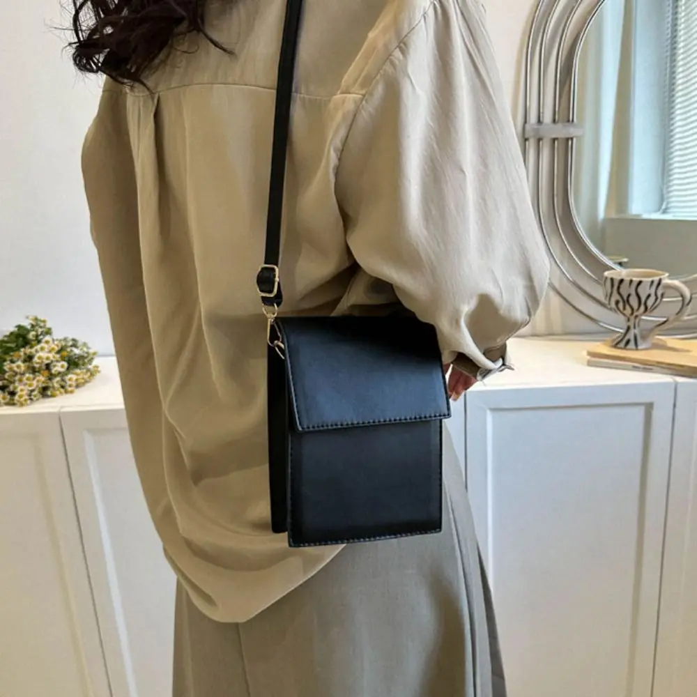 

Solid Color PU Leather Small Shoulder Bag Portable Simple Mini Phone Bag Purse Large Capacity Ladies Messenger Bag Travel