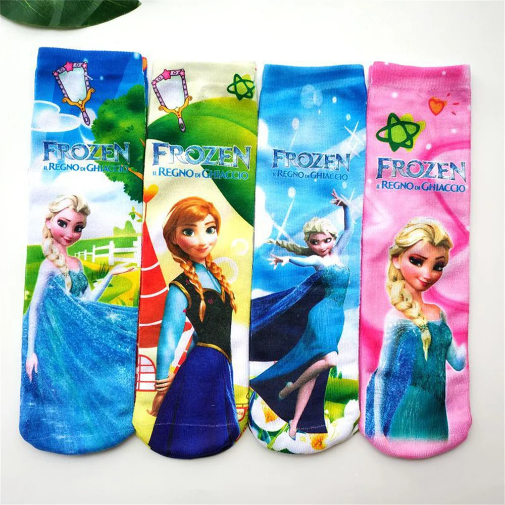 4 pz/Disney Frozen Socks Elsa Anna Anime Figure calzini lunghi per bambini Cartoon Cute Print Funny Boys Girls Cotton Socks Gifts