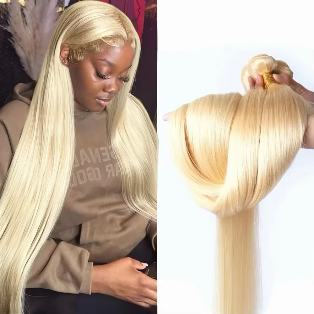 Long Straight Human Hair Bundles 613 Blonde Colored Unprocessed 100% 16A Human Hair 1 3 4 Pieces Hair Extensions 10-40 Inches