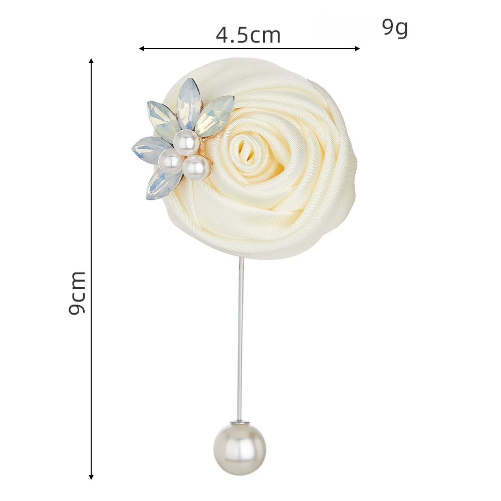 高級男性新郎ブートニアパールクリスタルシルクローズ花ブートニアボタンホール結婚式の花結婚アクセサリー