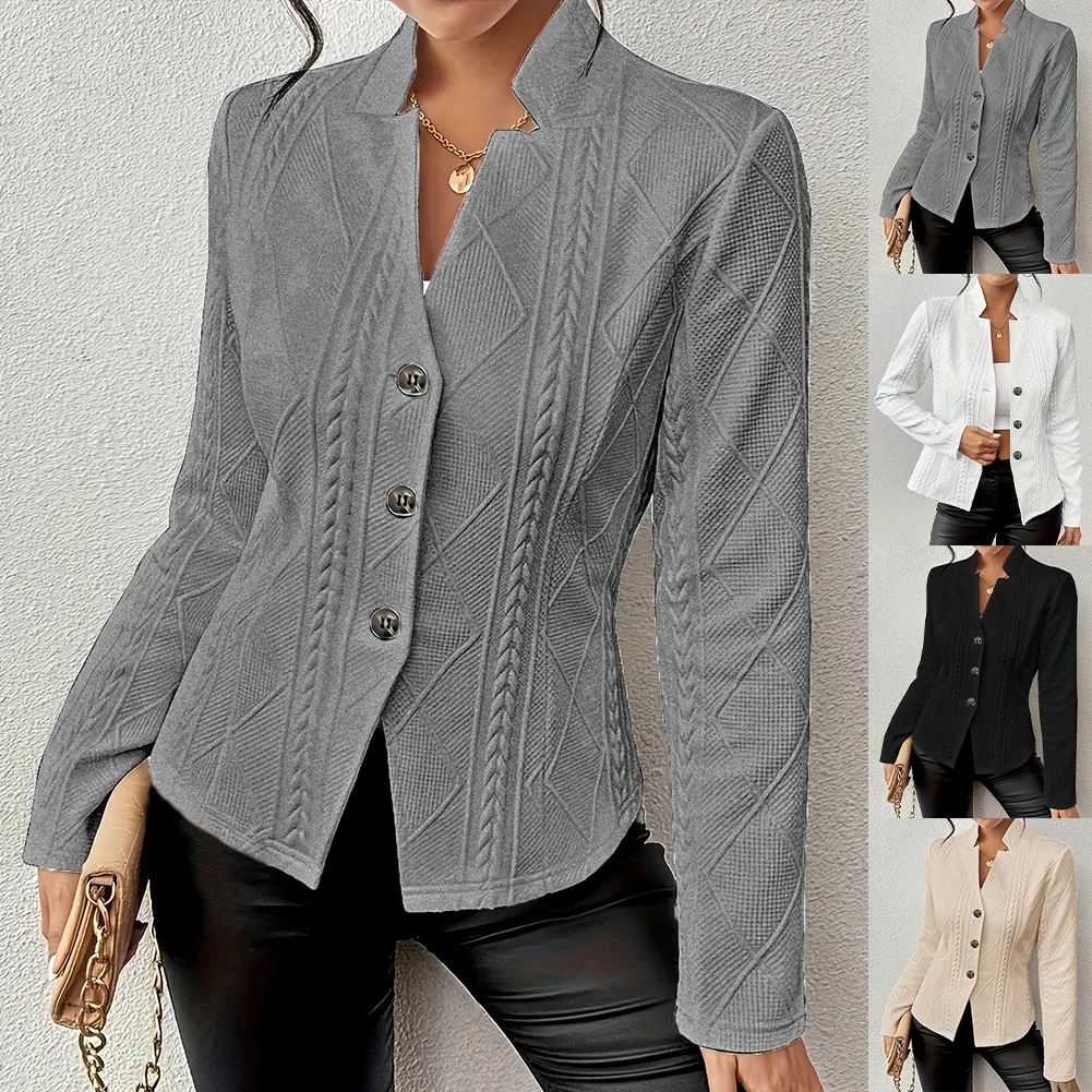 Veste décontractée pour femmes, petite veste de costume, motif de couleur unie, col Semi-haut, bien ajustée, Style décontracté, petite veste de costume