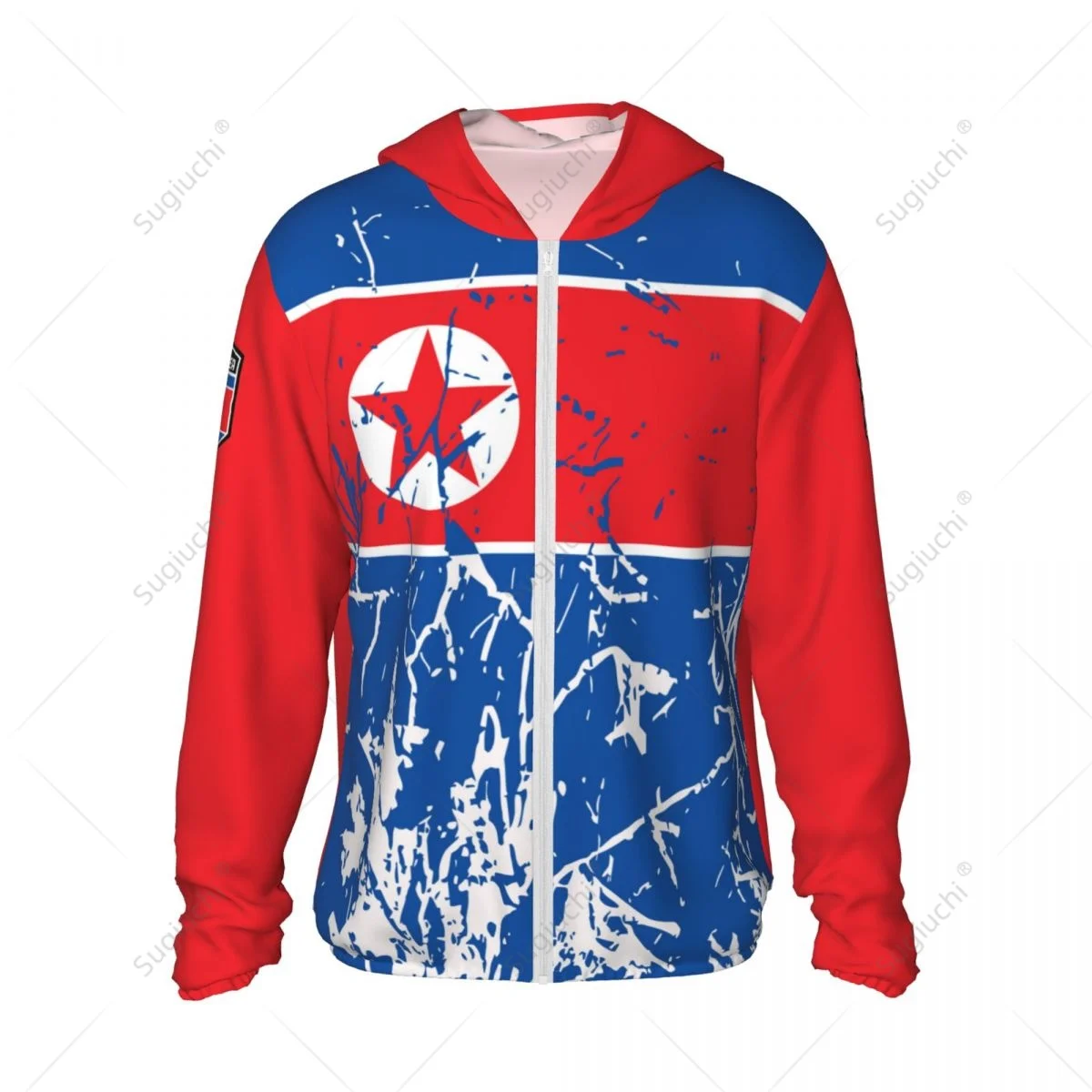 Sudadera con capucha de protección solar con bandera de Corea del Norte, ropa de protección solar, pesca, ciclismo, correr, secado rápido, manga larga con cremallera, poliéster