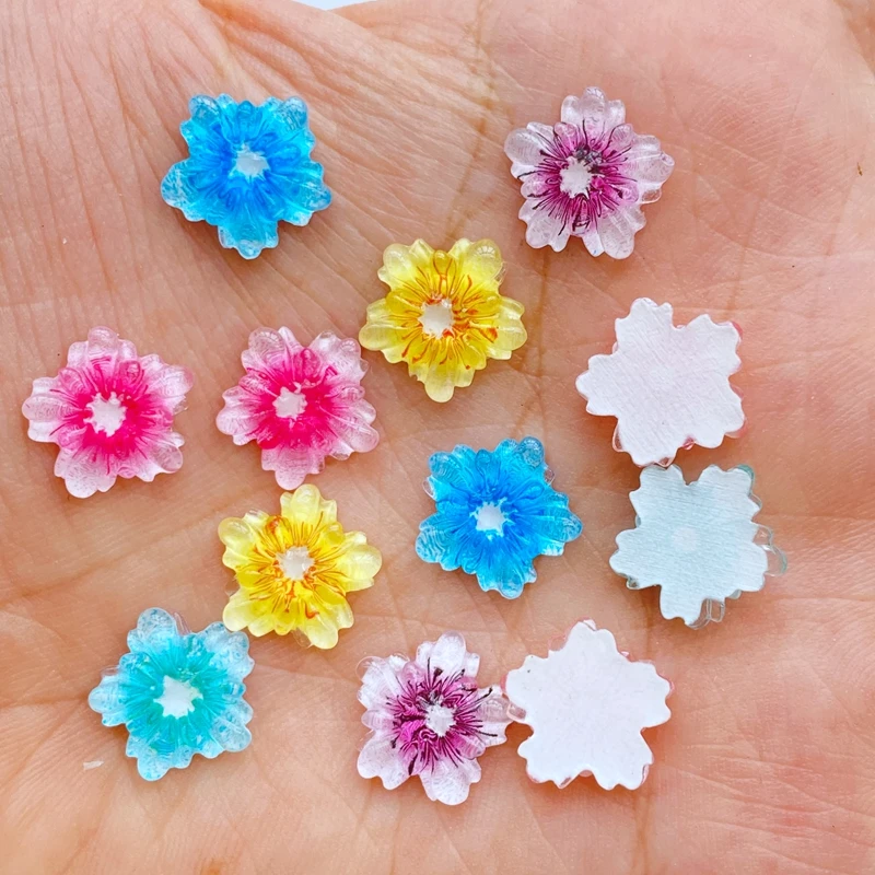 50Pcs 11mm Mini Colorful Snowflake Nail Art Resin Nail Art Charms Flower Shaped Manicure Supplies