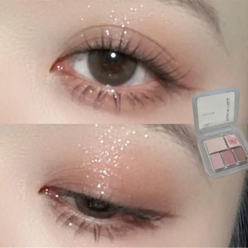 HERORANGE 5 Colors Palette Matte Eyeshadow Fine Shimmer Highlight Blush Low Saturation Eye Pigment For Waterproof Cosmetic