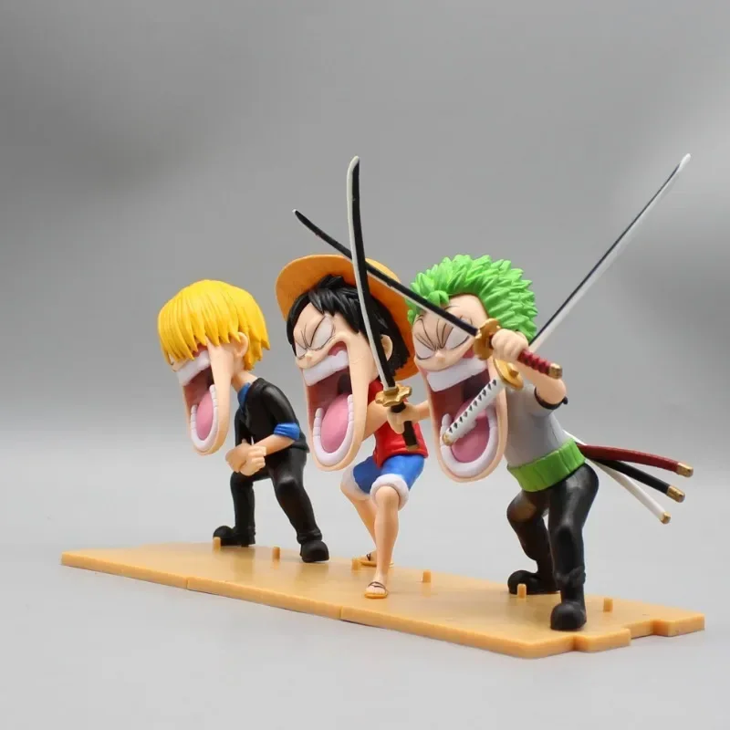 15Cm One Pieceของเล่นลิงD Luffy Roronoa Zoro SanjiตลกAction Figure Hunger Trioยืนรูปปั้นPVCอะนิเมะรุ่นเดสก์ท็อปของขวัญ