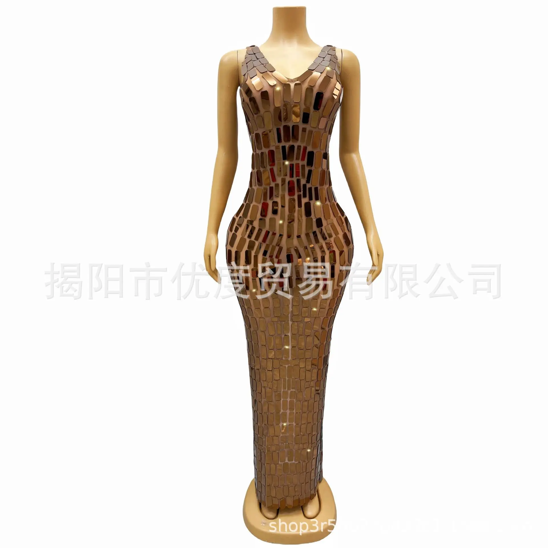 

High-end Temperament Lens Mesh Birthday Party Red Carpet Evening Dress Performance Dress Copper Sheet Bachelorette Party Dresses