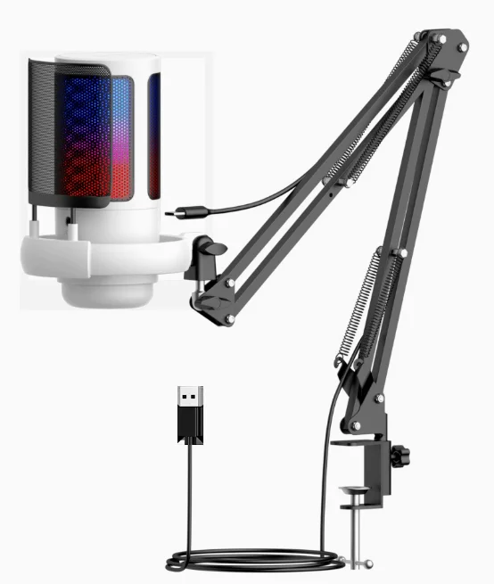 ME6S USB Condenser Gaming Professional Podcast Microphone Studio Recording Microphone Ampliant RGB Gaming Microphone