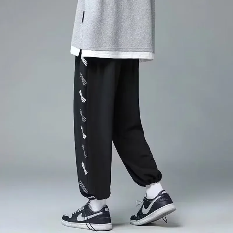 Summer Letter Print Straight Man Pants Sports Joggers Drawstring Sweatpants Y2k Streetwear Baggy Trousers Hip Hop Fashion pant