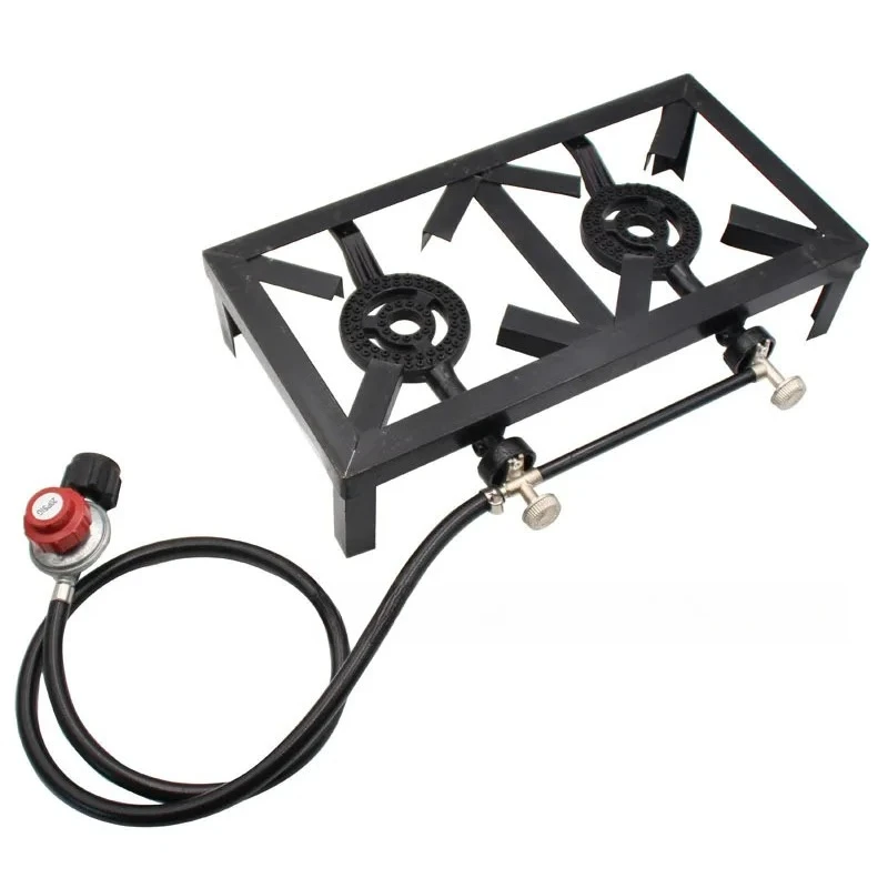 

High-Power 8000W Portable Outdoor Gas Stove with Double Burners and Adjustable Regulator Hose for Propane Camping and BBQ