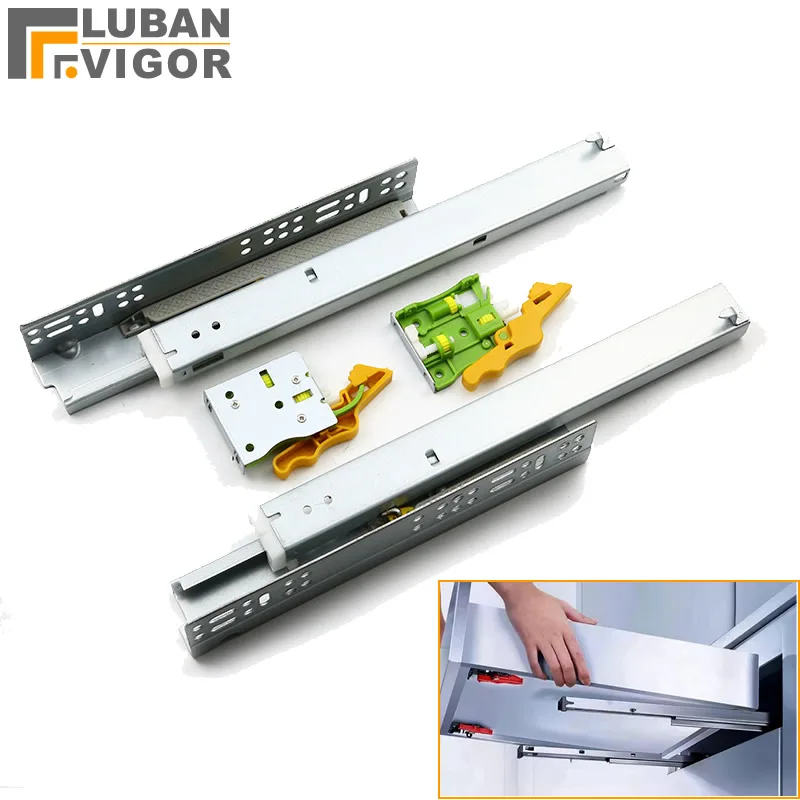 

New design 3 sections Bottom mounting hidden Damping slide with Disassembly Device Cabinet drawer buffer track guide Quiet