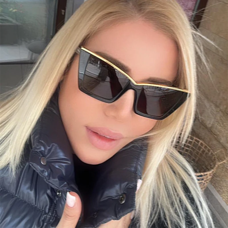 Gafas de sol de gran tamaño con forma de ojo de gato para mujer, gafas de sol de diseñador de lujo, gafas de sol populares Retro para mujer, gafas UV400, lentes de sol para mujer