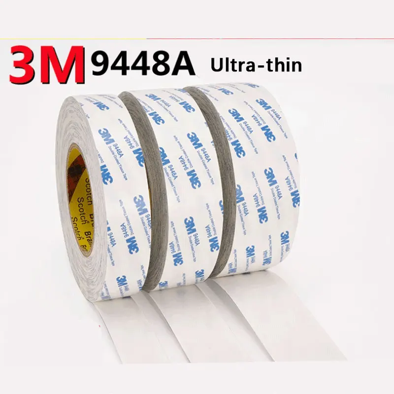 شريط لاصق على الوجهين 3M 9448A - رفيع للغاية، عالي الالتصاق، تثبيت يدوي الصنع، شريط أبيض بدون خياطة