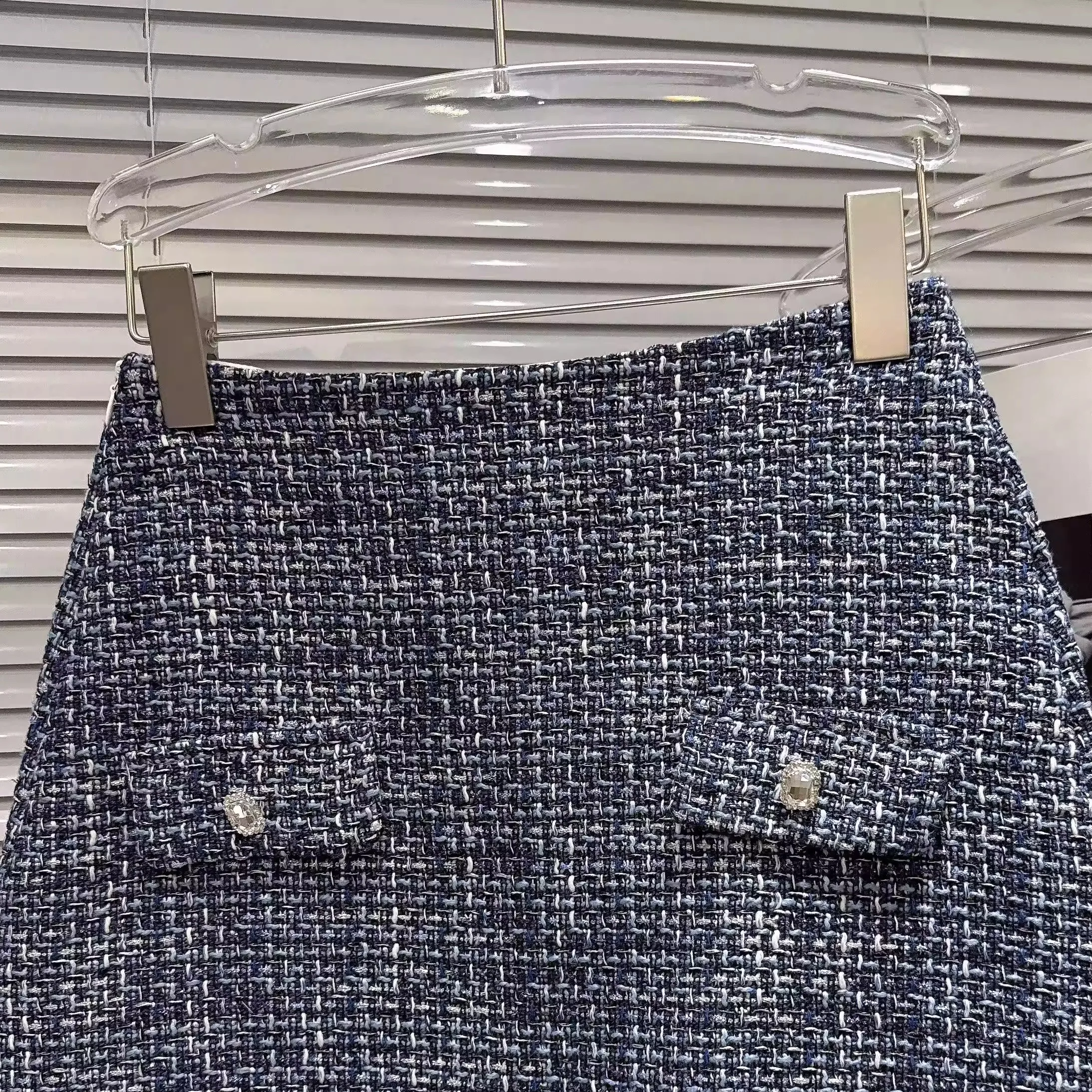 

Summer 2026 New Style Small Fragrance Wind Diamond Button Pocket Woven Thickened Tweed Skirt A-Line Half-length Skirt