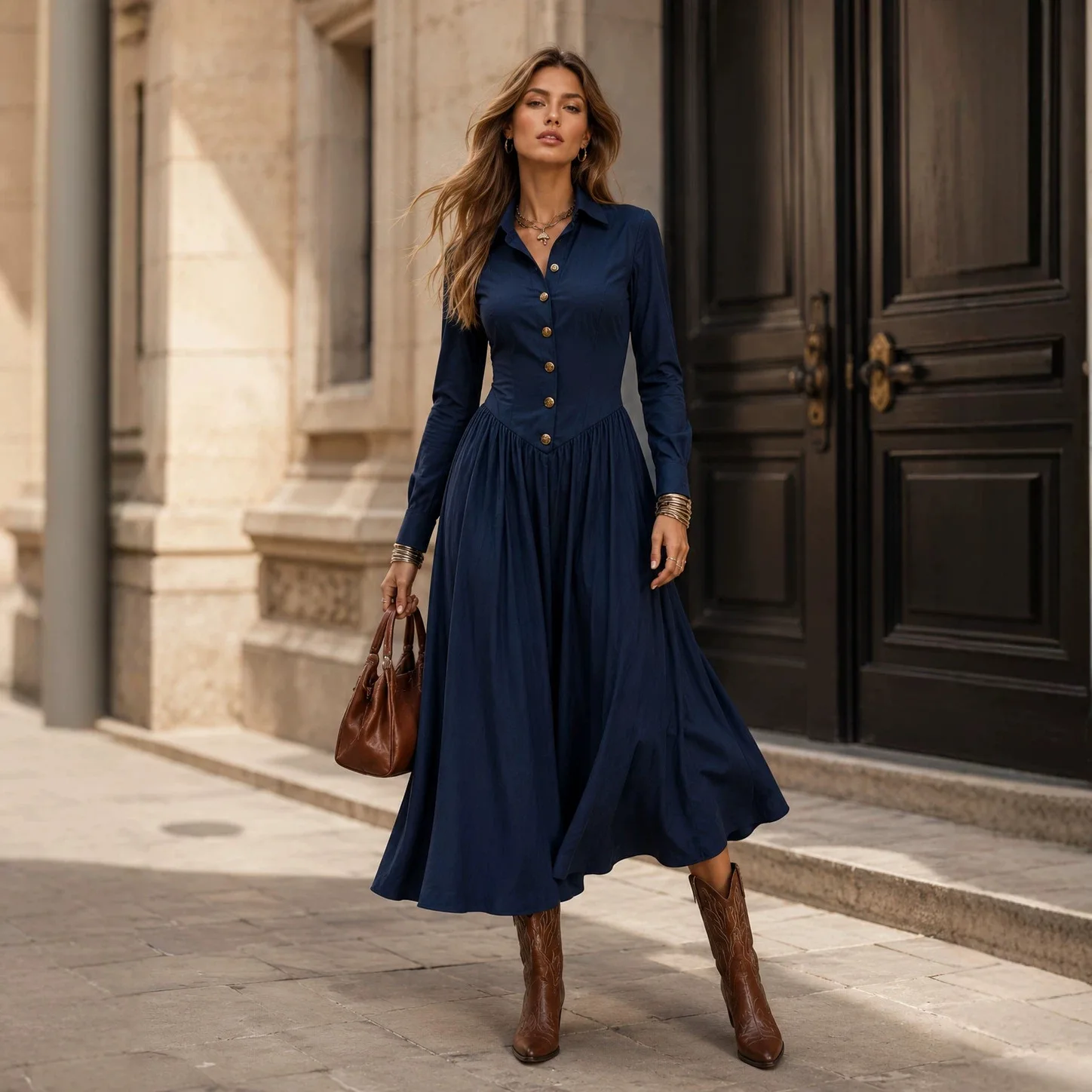 Women's Lapel. Shirt Clothes, Waist-cinching Buttoned, Long-sleeved Mid-length Clothes For Work Femme Clothing Luxury Sexy