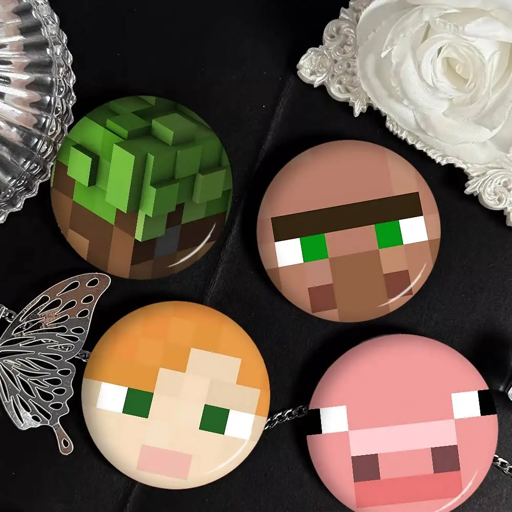 Mosaic pixel 32/44/58mm Round Cartoon Brooches Handmade Pins for Backpack Jewelry Accessories Gifts Creative Badge