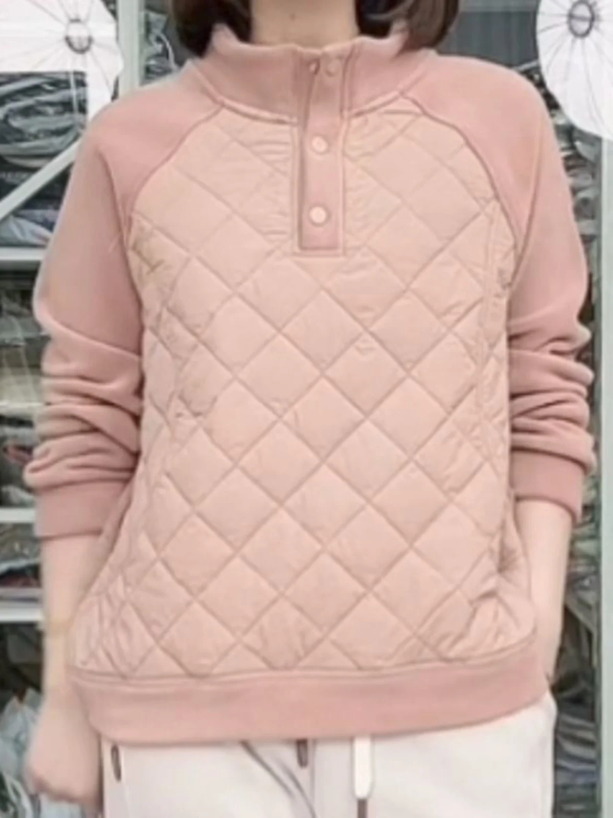 Ultra-Thick Fleece Hoodie High Neck Casual Style Korean Fashion Long Sleeve Loose Fit Pure Color Diamond Pattern Winter New A...