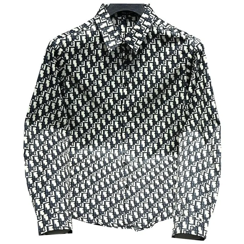 Spring and Autumn Fashion Trendy Brand Printed Long Sleeve Shirt Men's Comfortable Plus Size Casual Thin Shirt Letter