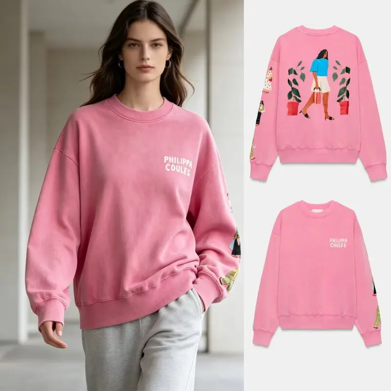 Early Autumn New Arrival Women's Fashionable Versatile Washed Effect Sweatshirt ZR Style Long Sleeve round Neck Polyester T-S...