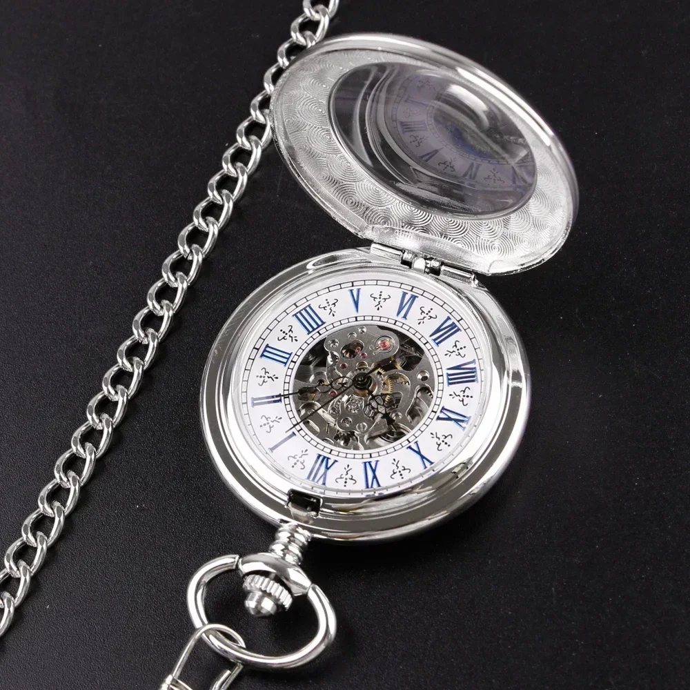 Orologio da tasca meccanico da uomo in acciaio inossidabile argento di lusso Orologio da taschino a carica manuale Steampunk Relogio De Bolso Regali per uomo donna