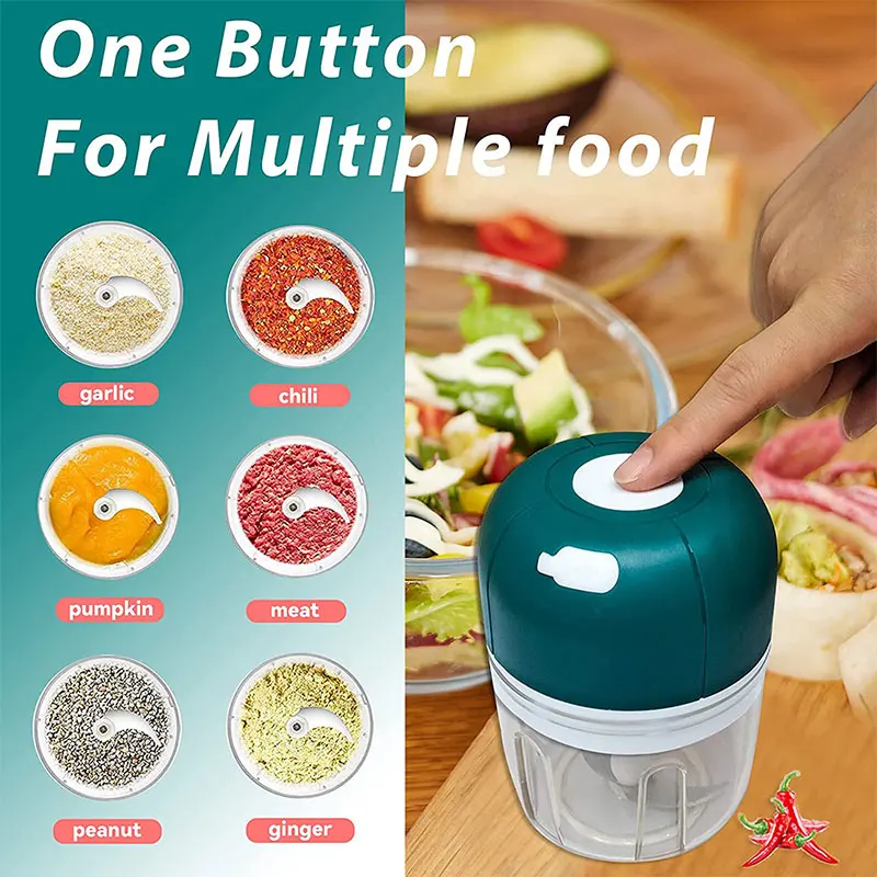 Kitchen Mini Electric Cutter 250ml USB Charging Wireless Food Chopper Garlic Chili Meat Grinder Baby Complementary Food Mixer