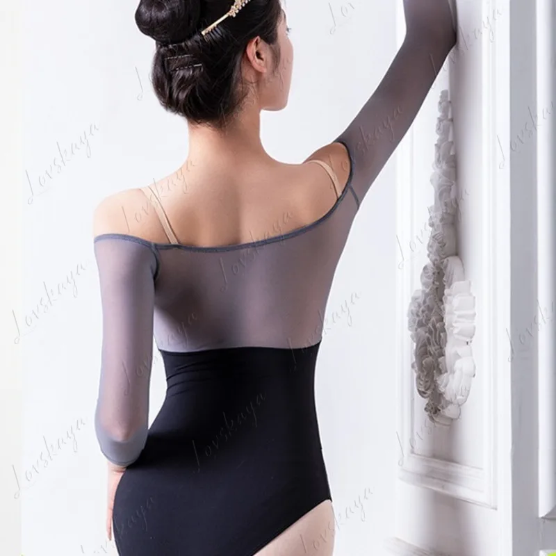 زي تدريب رقص الباليه للسيدات متعدد الألوان مع تصميم مرقع بأكمام على الكتف لأداء الرقص