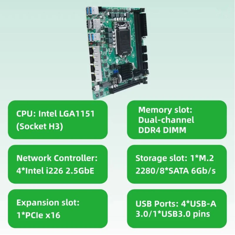 8-Bay C246 ITX NAS Motherboard 4x 2.5G LAN 2*M.2 NVME 8*SATA3.0 2*DDR4 PCIE 16X LGA1151 8th/9th Core Xeon Industrial Mainboard