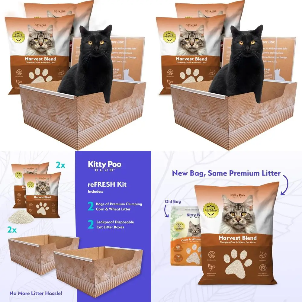 

Disposable 2-Pack Cat Litter Box with 2 Bags Corn & Wheat Litter - Odor Control, Recyclable, Ideal for Travel and Multi-Cat Home