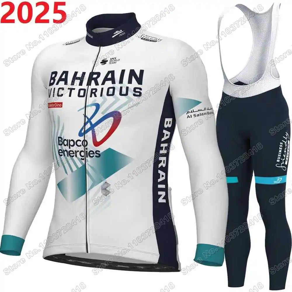 2025 Team Bahrain Victorious Cycling Jersey Set Autumn Winter Cycling Clothing Men Road Bike Jacket Suit Bicycle Bib Tights