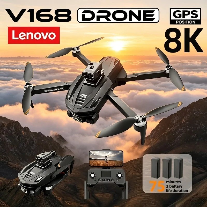 Drone professionnel Lenovo V168 à trois caméras, grand angle, localisation optique GPS, évitement d'obstacles quadridirectionnel, quadricoptère pour XIAOMI