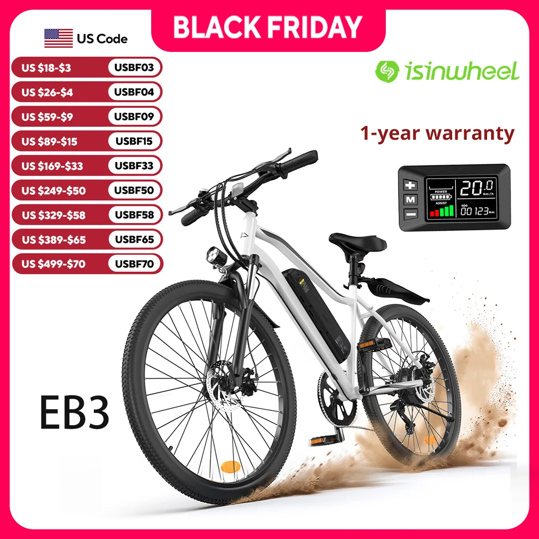 Bicicleta eléctrica isiswheel EB3 de 26 pulgadas, bicicleta eléctrica con Motor de pico de 500W/1000W, 20MPH, batería extraíble de 60 millas, bicicleta eléctrica de 5/7 velocidades