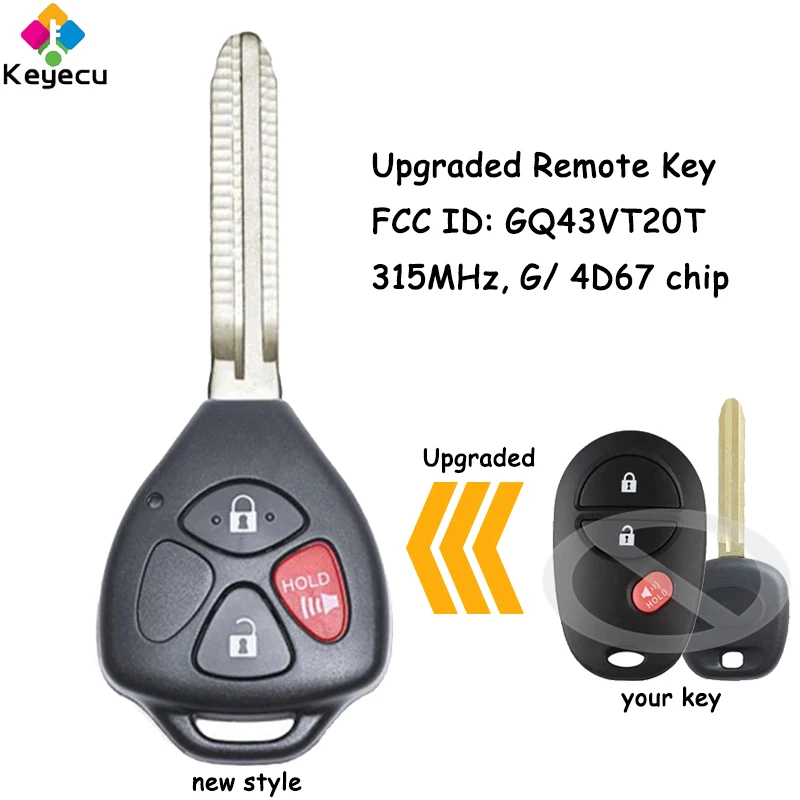 

KEYECU Upgraded Remote Control Car Key With 3 Buttons 315MHz G/ 4D67 Chip for Toyota Sienna Tacoma Tundra Sequoia Fob GQ43VT20T