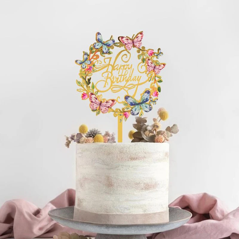 Herramientas de Decoración de Pasteles para Fiestas de Cumpleaños en Oro Rosa, Adorno Acrílico para Pastel de Feliz Cumpleaños para Niña o Niño, Accesorios para Postres de Baby Shower