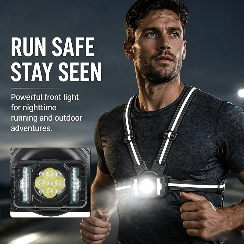 Outdoor running headlamp, strap-style night running light, cycling light, camping light, long-lasting chest light for night runs