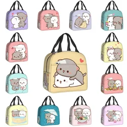 Couple Mochi Cat Insulated Lunch Bag Peach and Goma Thermal Lunch Box Portable Cooler Tote Bags for Children Women School Work