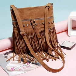 Faux Suede Fringe Tassel Women Shoulder Bag Messenger Bag Vintage Style Girl Crossbody Bag Mujer Bolso Flecos