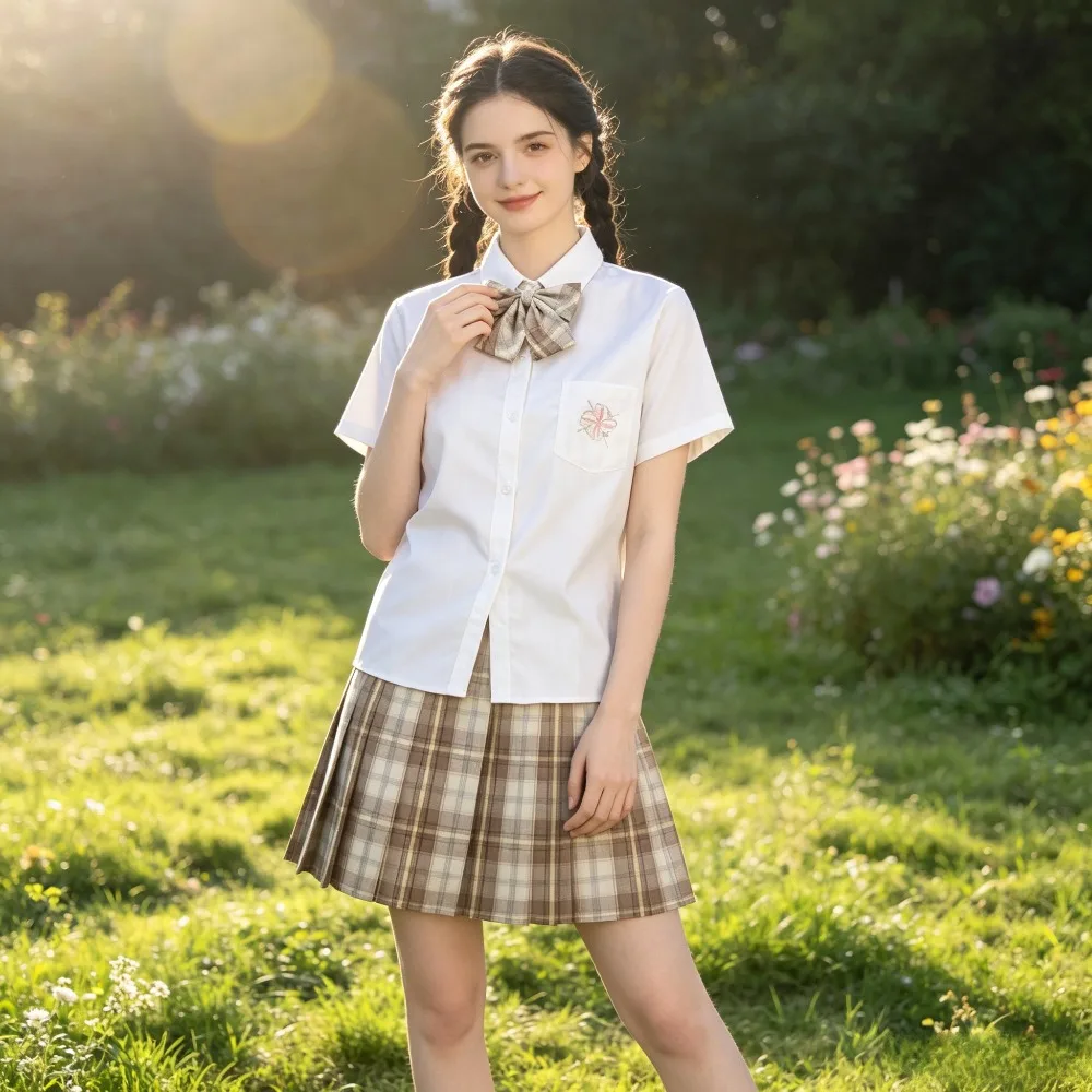 Embroidered Short Sleeve JK School Uniform Blouse, Trendy Versatile Temperament Summer Top For Student Daily Campus Wear&Cosplay