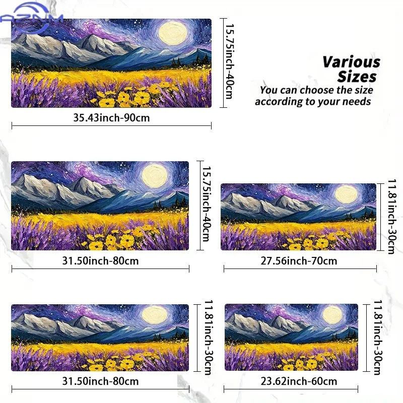 Vibrant Landscape Painting Mouse Pad, Rubber Material, Multiple Specifications Available, Dreamy Starry Night & Golden Field Des